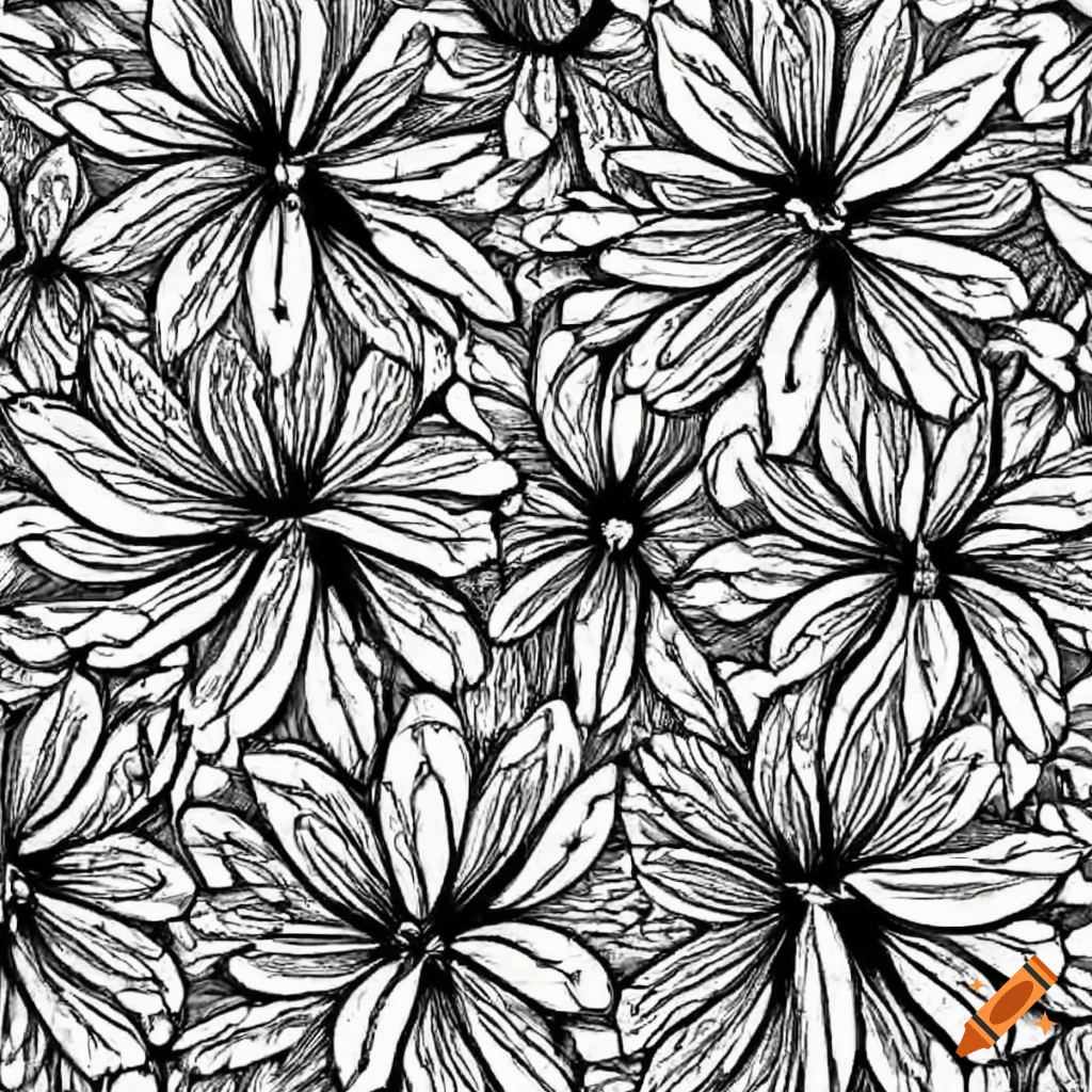 Flower pattern in black and white for coloring enthusiasts