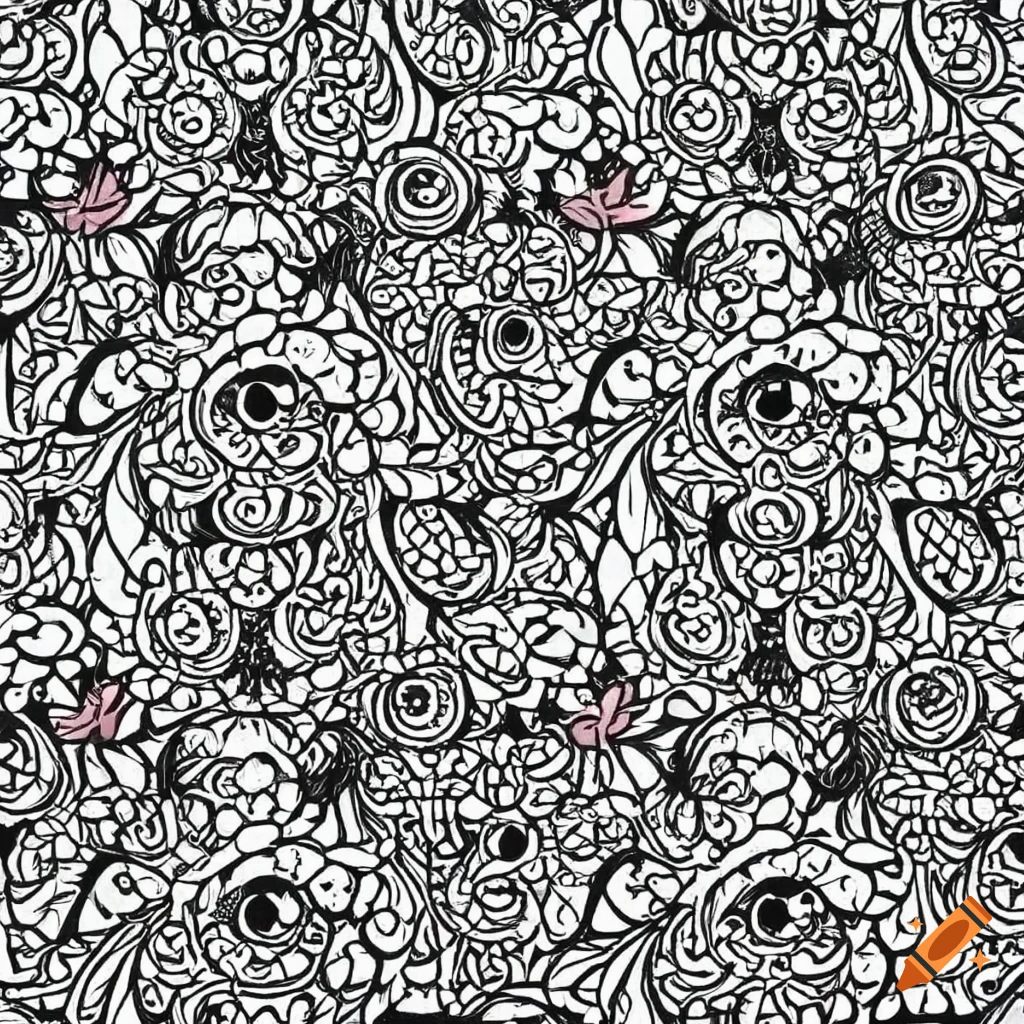 Kawaii pattern in black and white for coloring enthusiasts