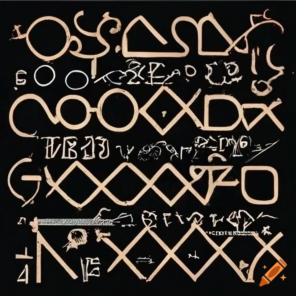 A set of dozens of unique words and symbols representing a fictional