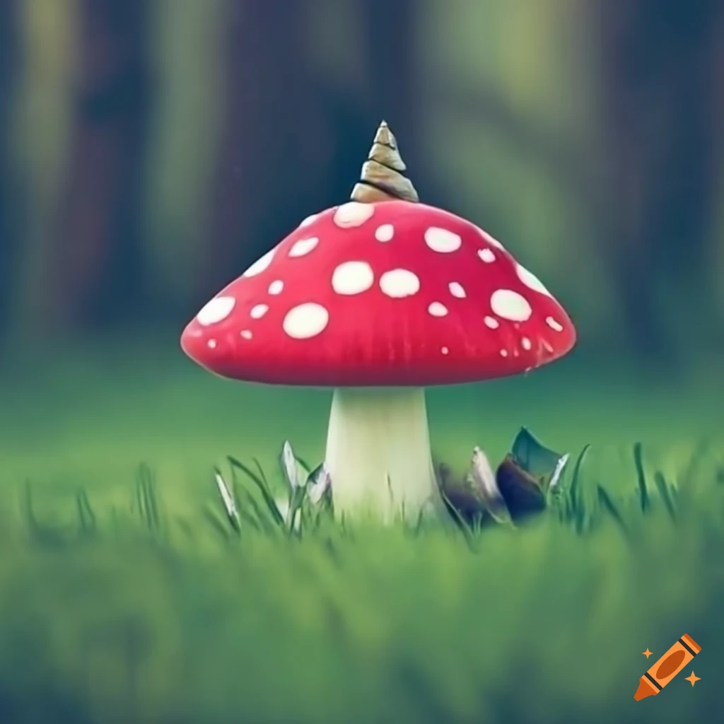 Unicorn-shaped mushroom on grass