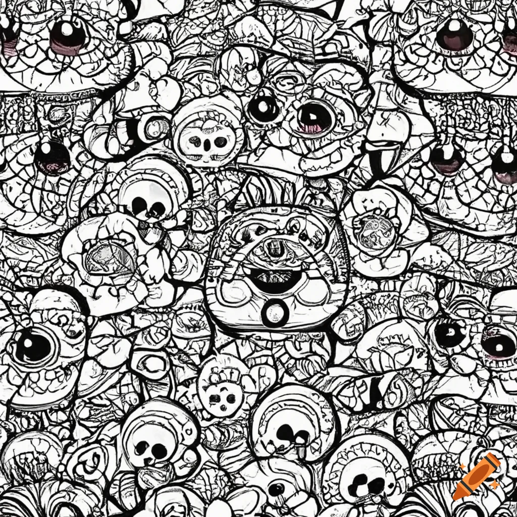 A cute black and white pattern for kawaii coloring enthusiasts