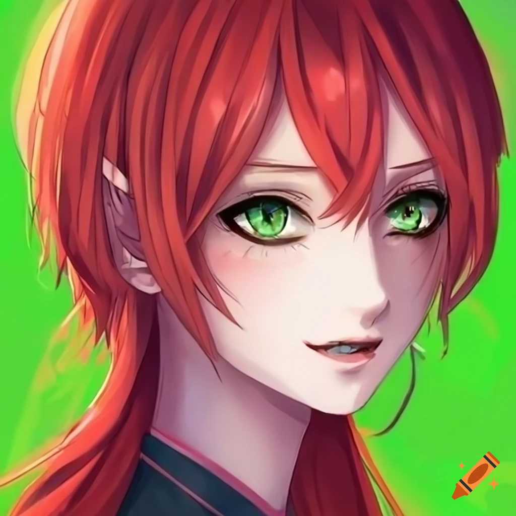 anime girl with red hair and green eyes