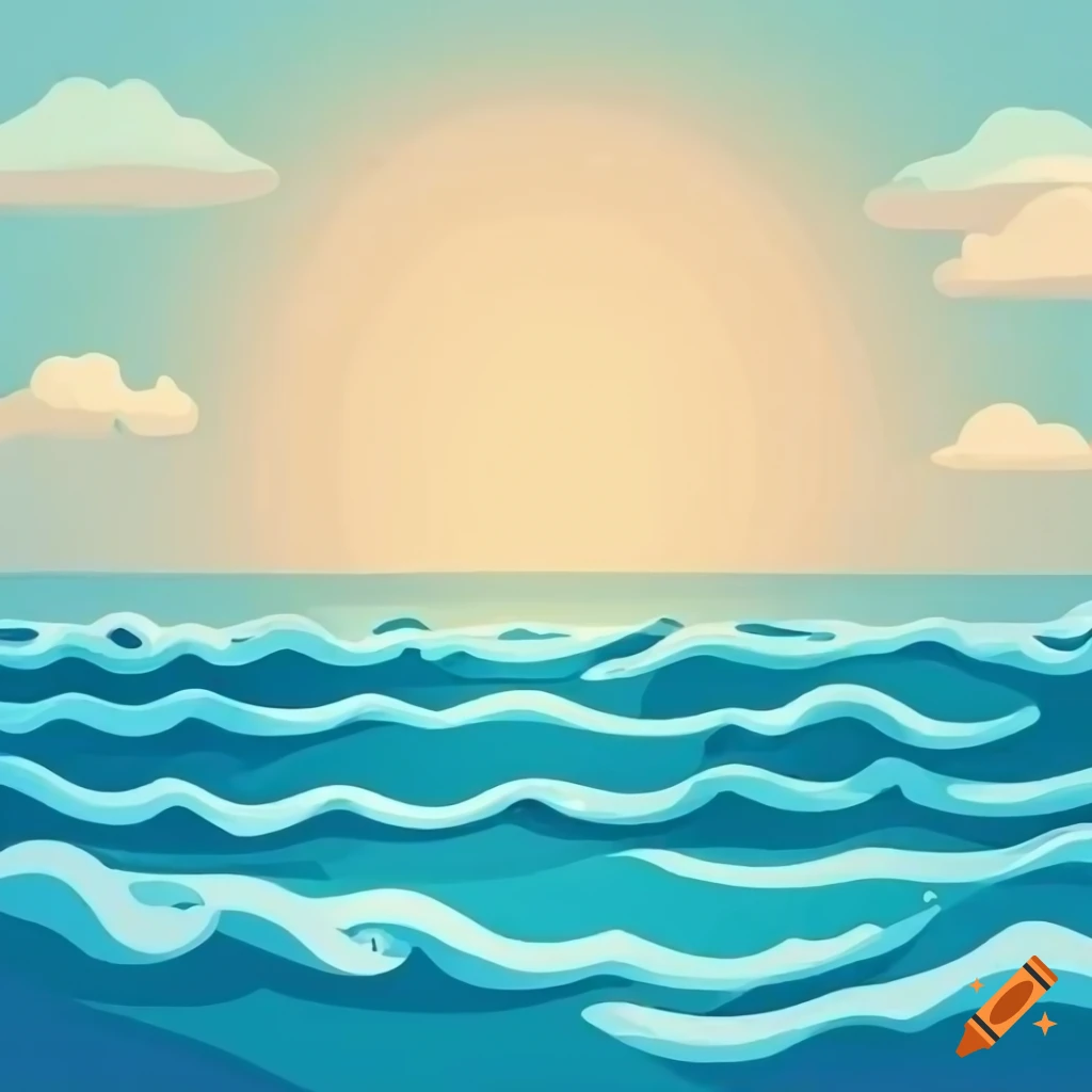 Soft horizontal smooth sea waves, simple cartoon style, naive children  illustration style on Craiyon
