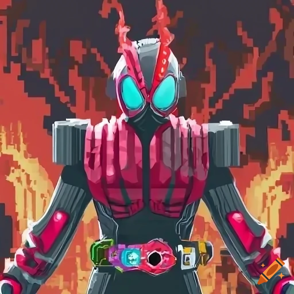 Kamen Rider Inferno Wielding a Bow, 8k quality, 1080 pixels, drawn by a ...