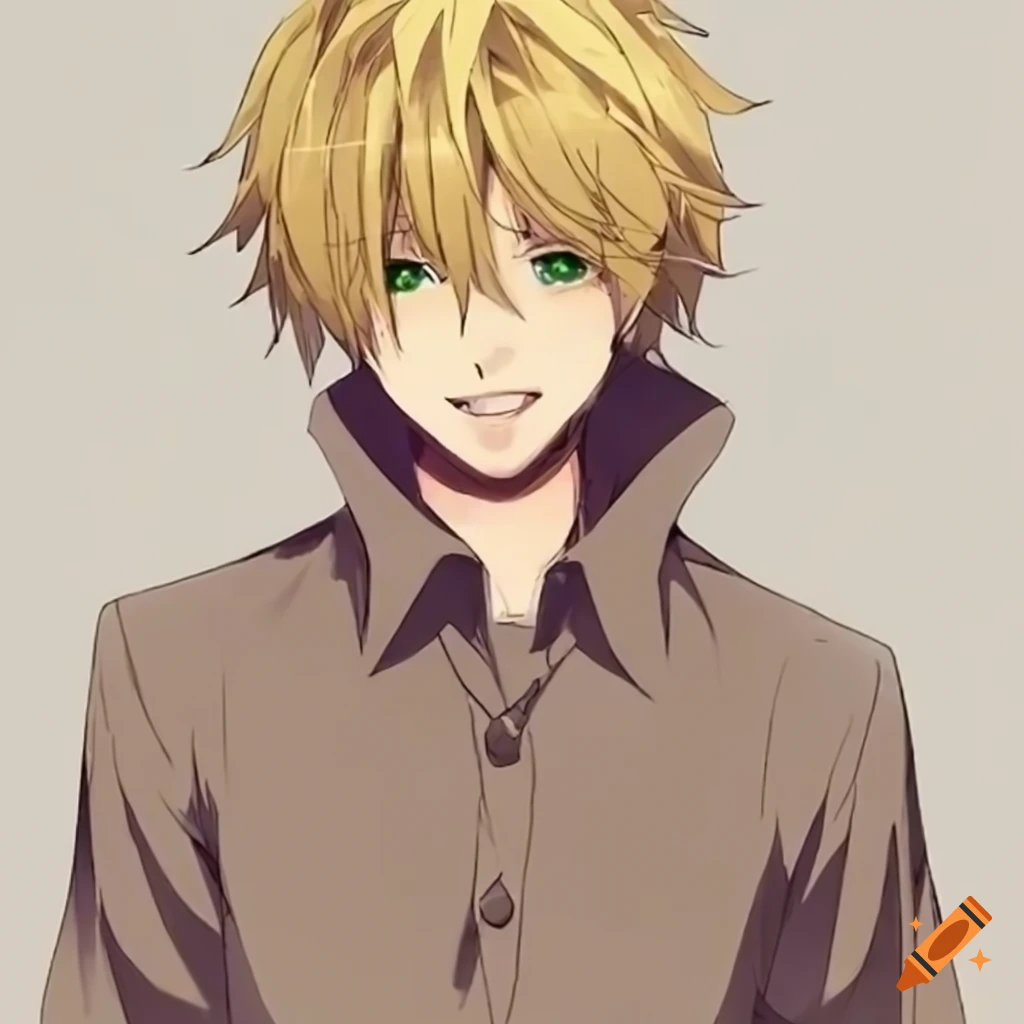 anime boy with blonde hair and green eyes