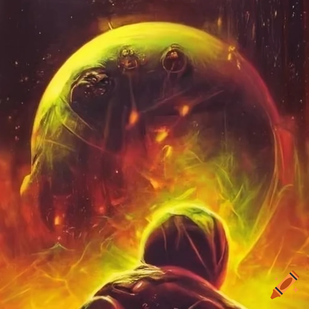 70s sci fi yellow magic attack art