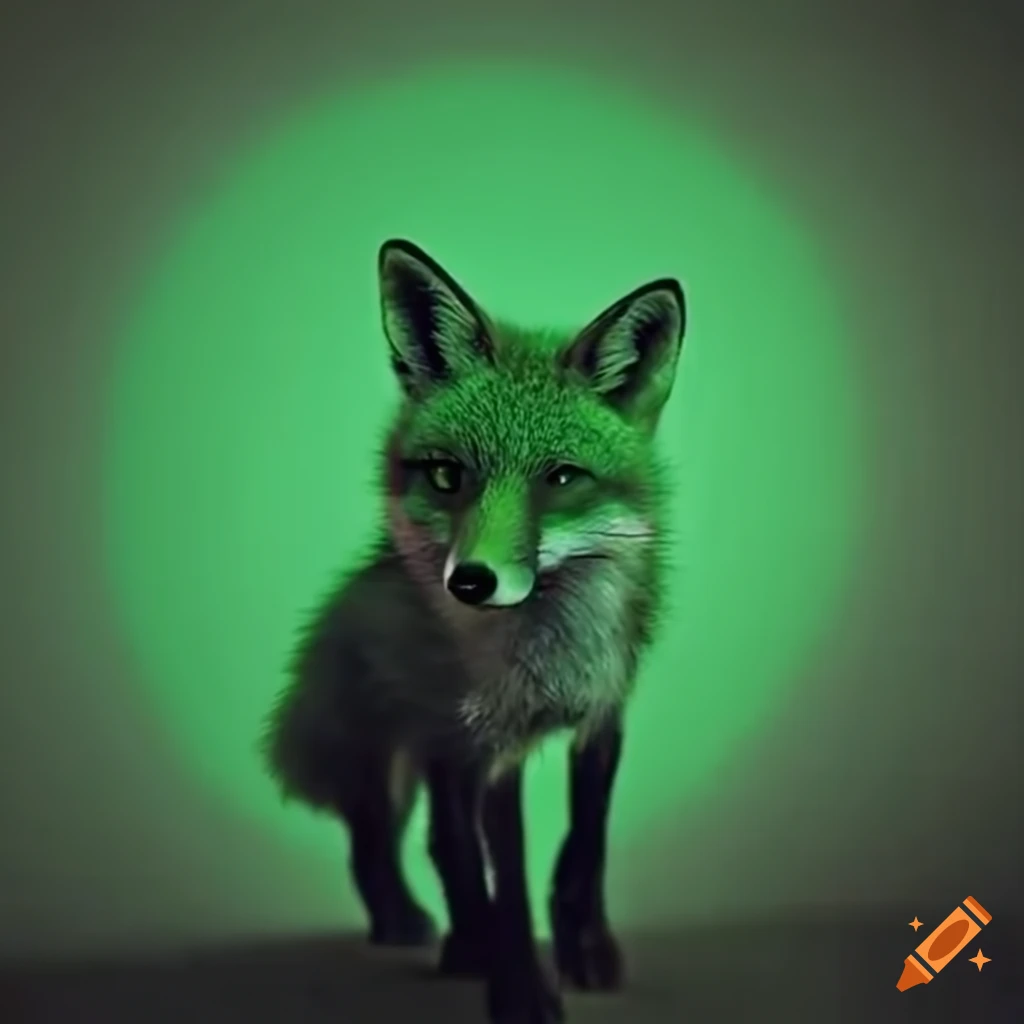 A fox in neon green color standing on the moon on Craiyon