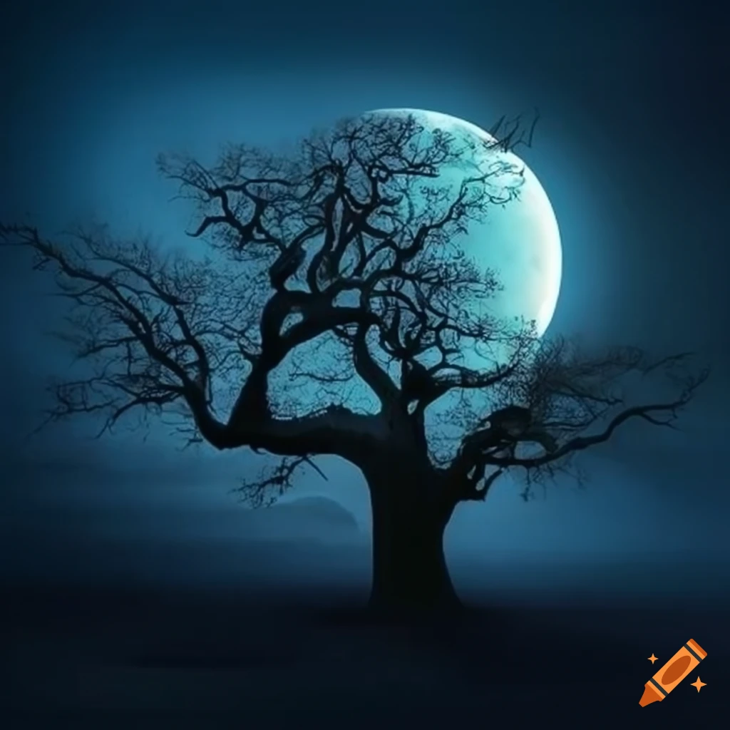 A oak tree in moonlight on Craiyon