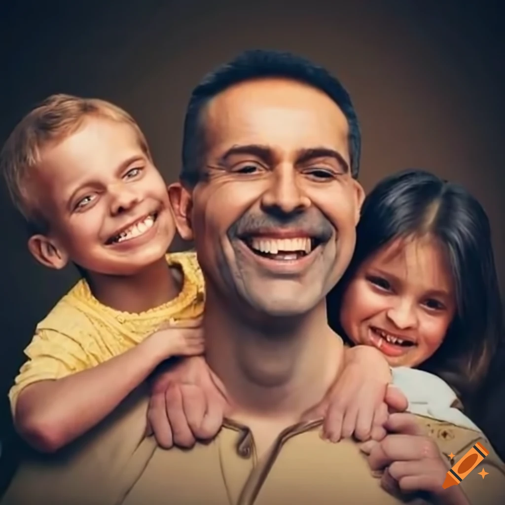 A smiling father surrounded by his family