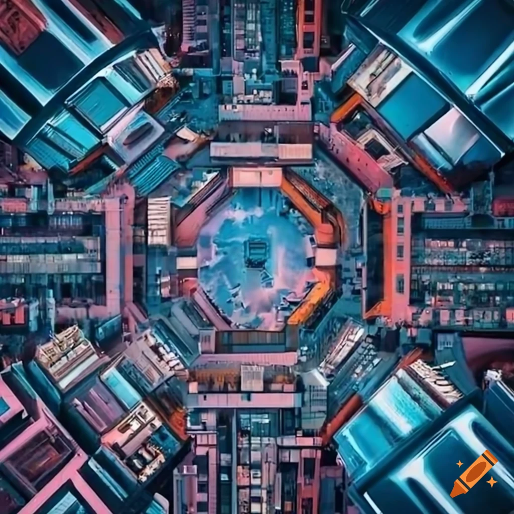 A futuristic city square from a bird's-eye view on Craiyon