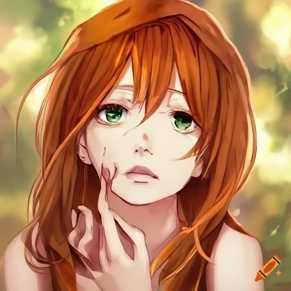 Anime Girl with Curly Ginger Hair · Creative Fabrica