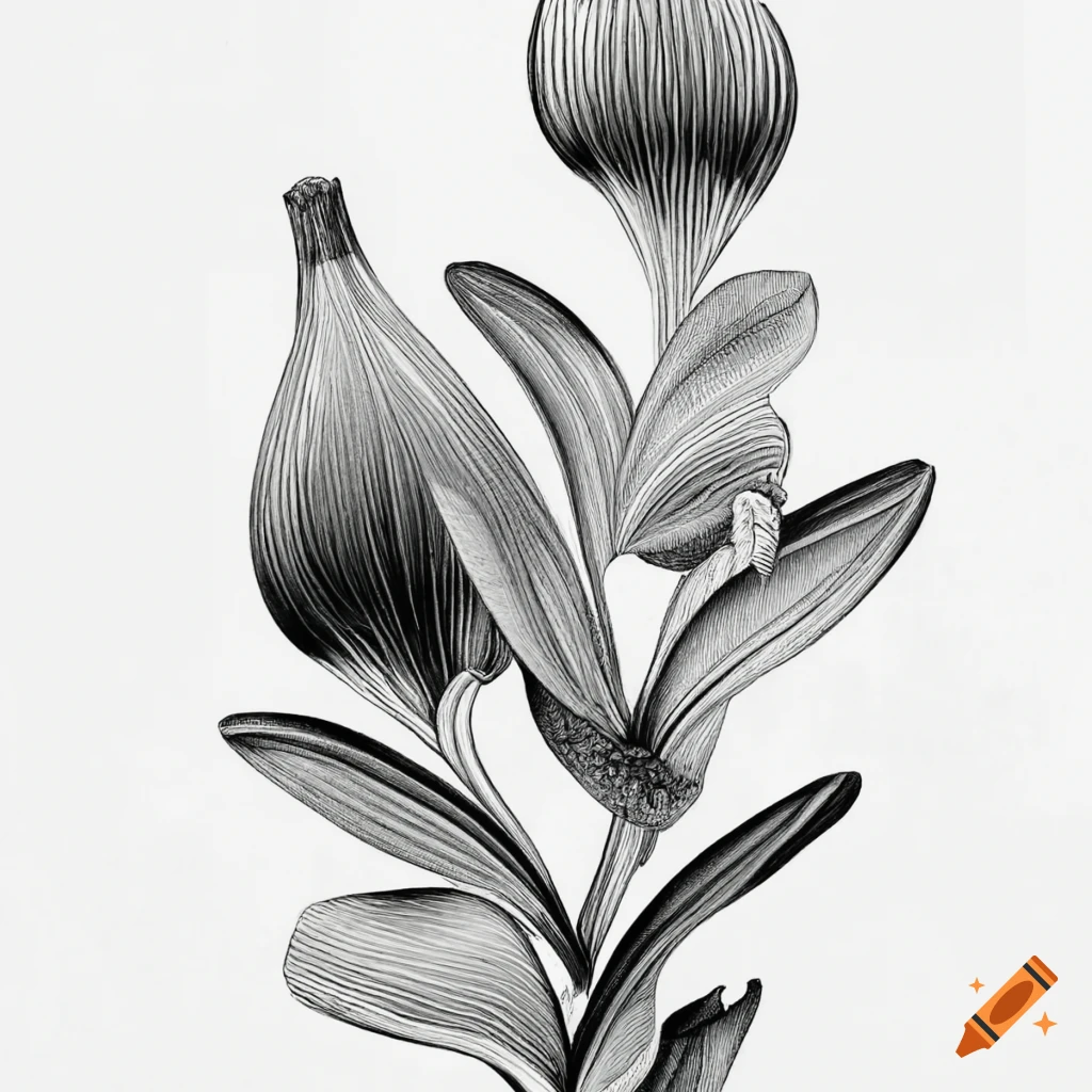 Botanic illustration black and white on Craiyon