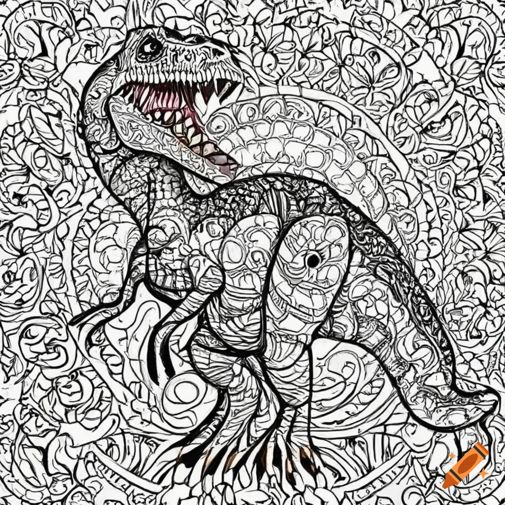 Coloring page for children, mandala, dinosaur image tyrannosaurus rex