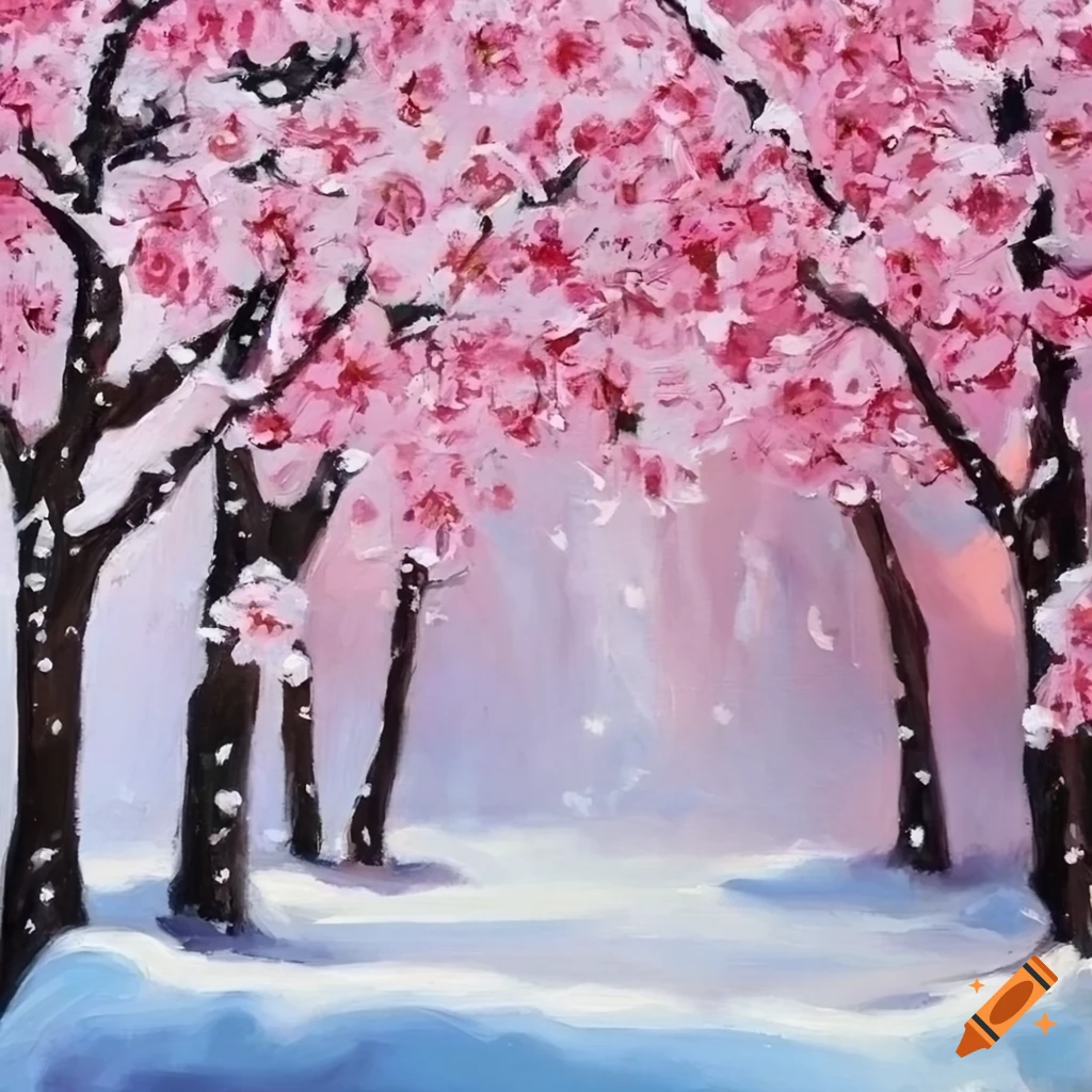 Pink Car with Big Bow and Oil Painting of Snow and Mountains with
