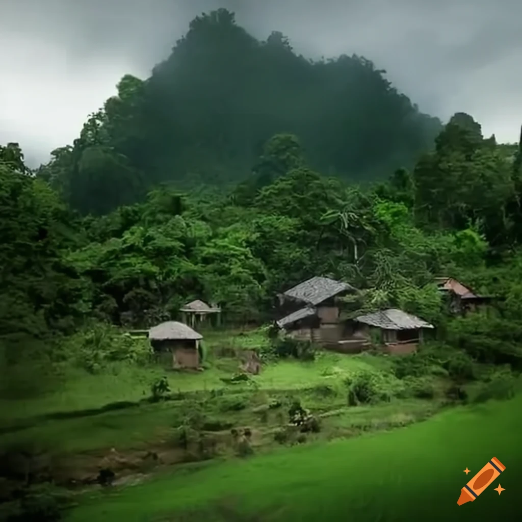 Small village near forest in indonesia, after rain on Craiyon