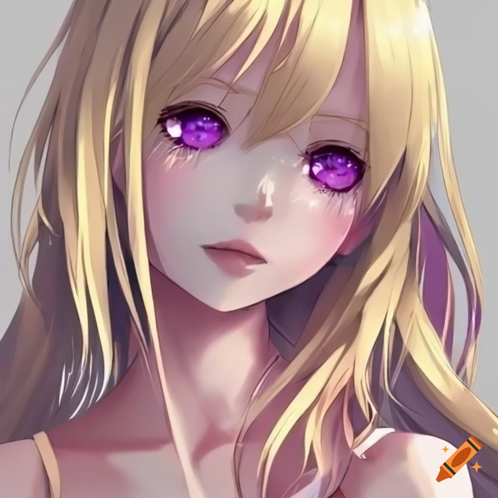Blonde Anime Girl With Purple Eyes On Craiyon