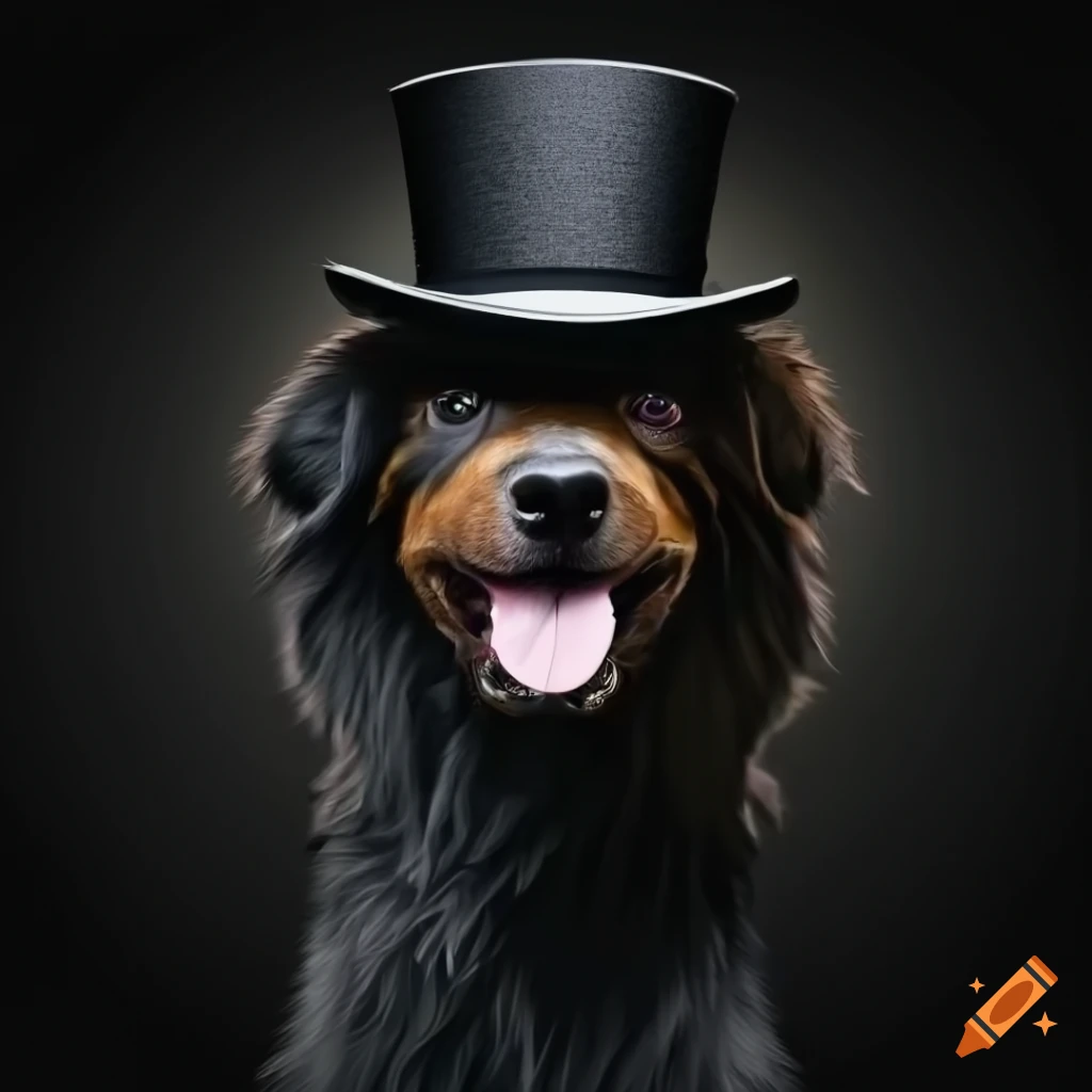 vector logo of a smart dog wearing a black top hat