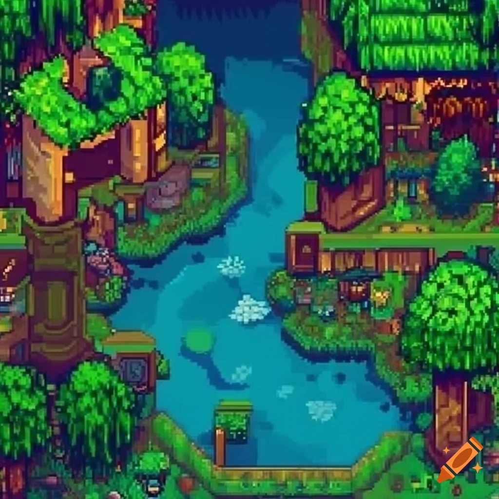 Video game dense rainforest pixel art stardew valley style on Craiyon