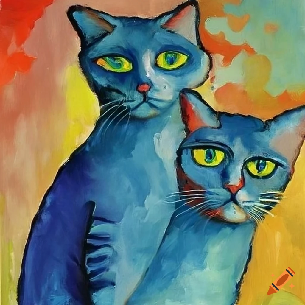 Blue cats, abstract painting by august macke