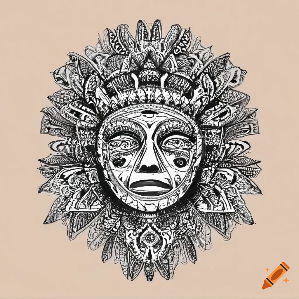 Aztec mandala outlines mask