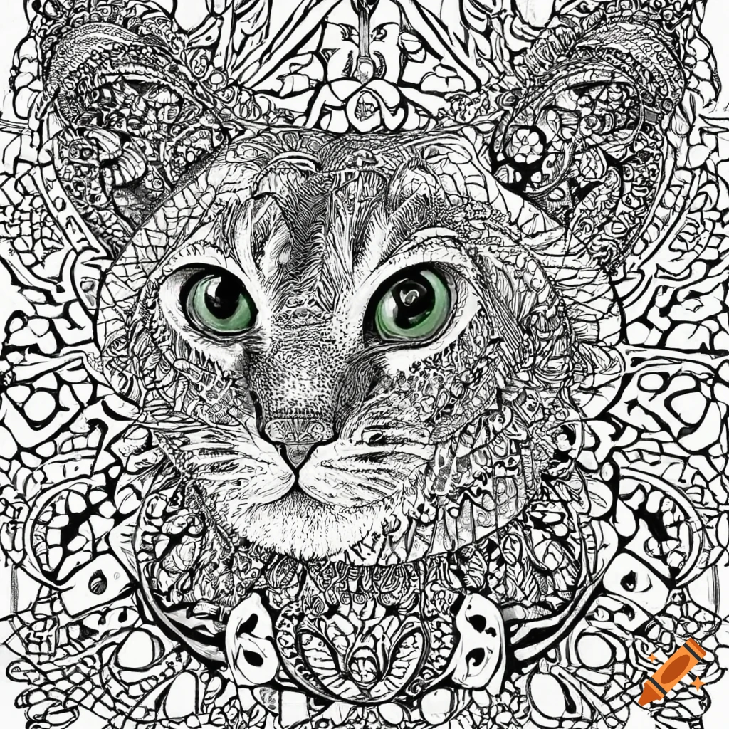 Mandala style coloring page of an abyssinian cat for adults on Craiyon