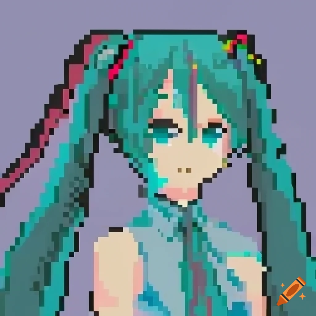 Hatsune Miku Pixel Art High Resolution Close Up