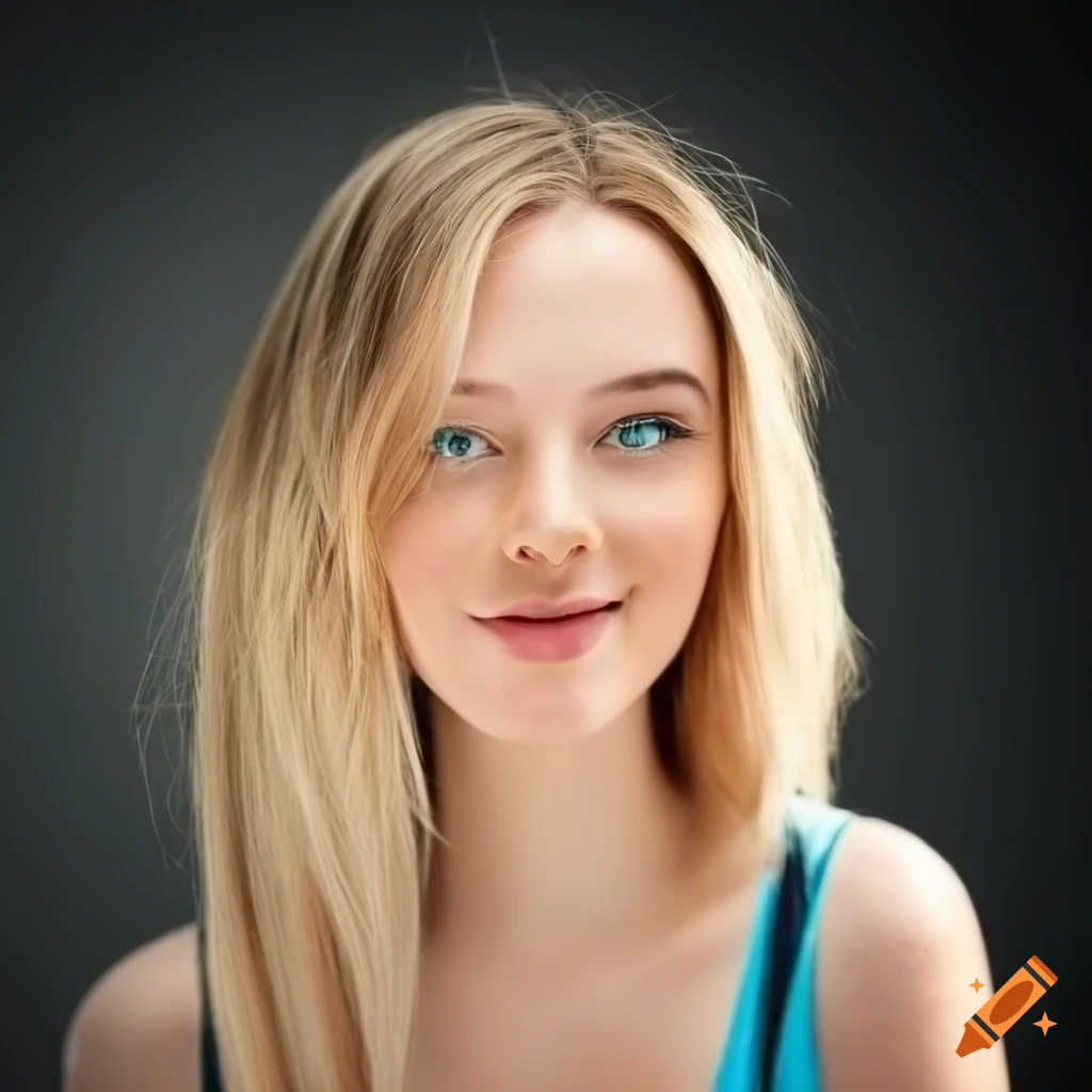 Portrait of a smiling woman with blonde hair and blue eyes on Craiyon