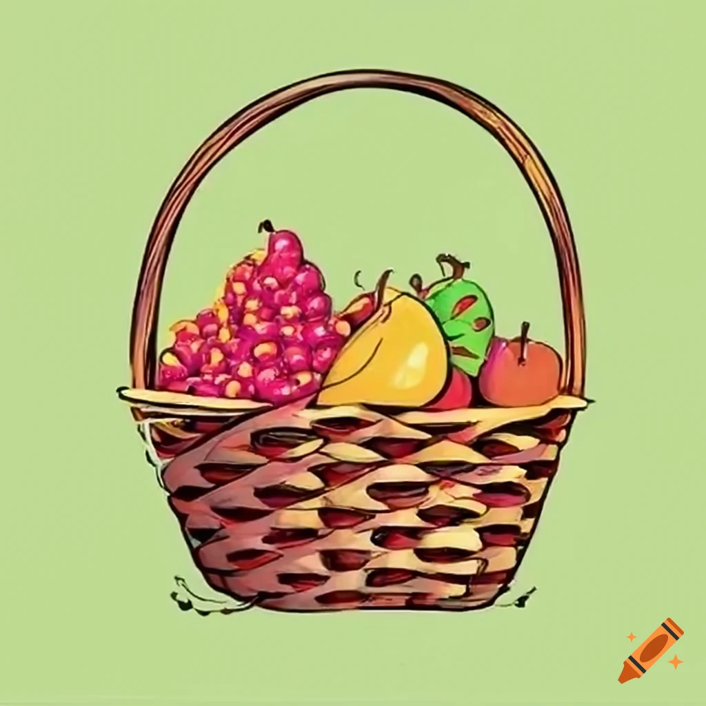 How to draw fruit basket step by step || fruit basket drawing for kids |...  | Fruits drawing, Fruit basket drawing, Basket drawing