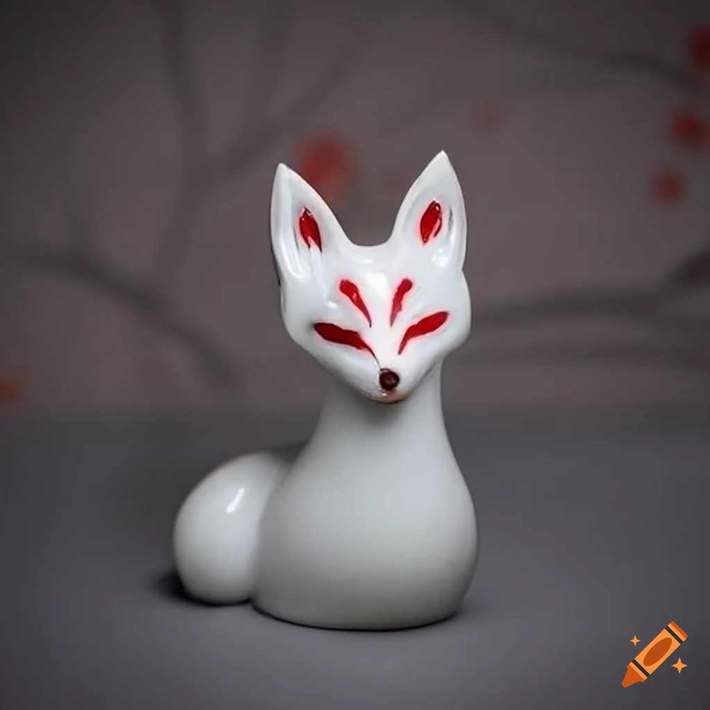 Kitsune made out of white porcelain with red markings
