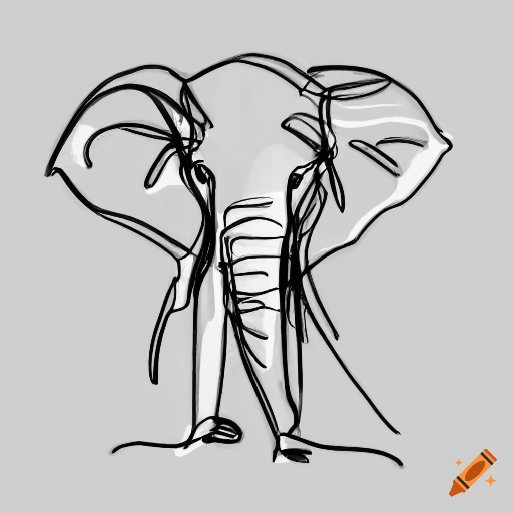 Elephant Line Art - Cute Outline of Asian Elephant