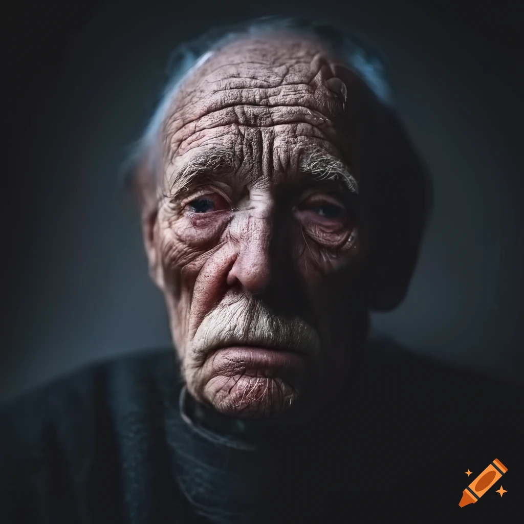 Close-up portrait photograph of an old norwegian man, night photograph ...