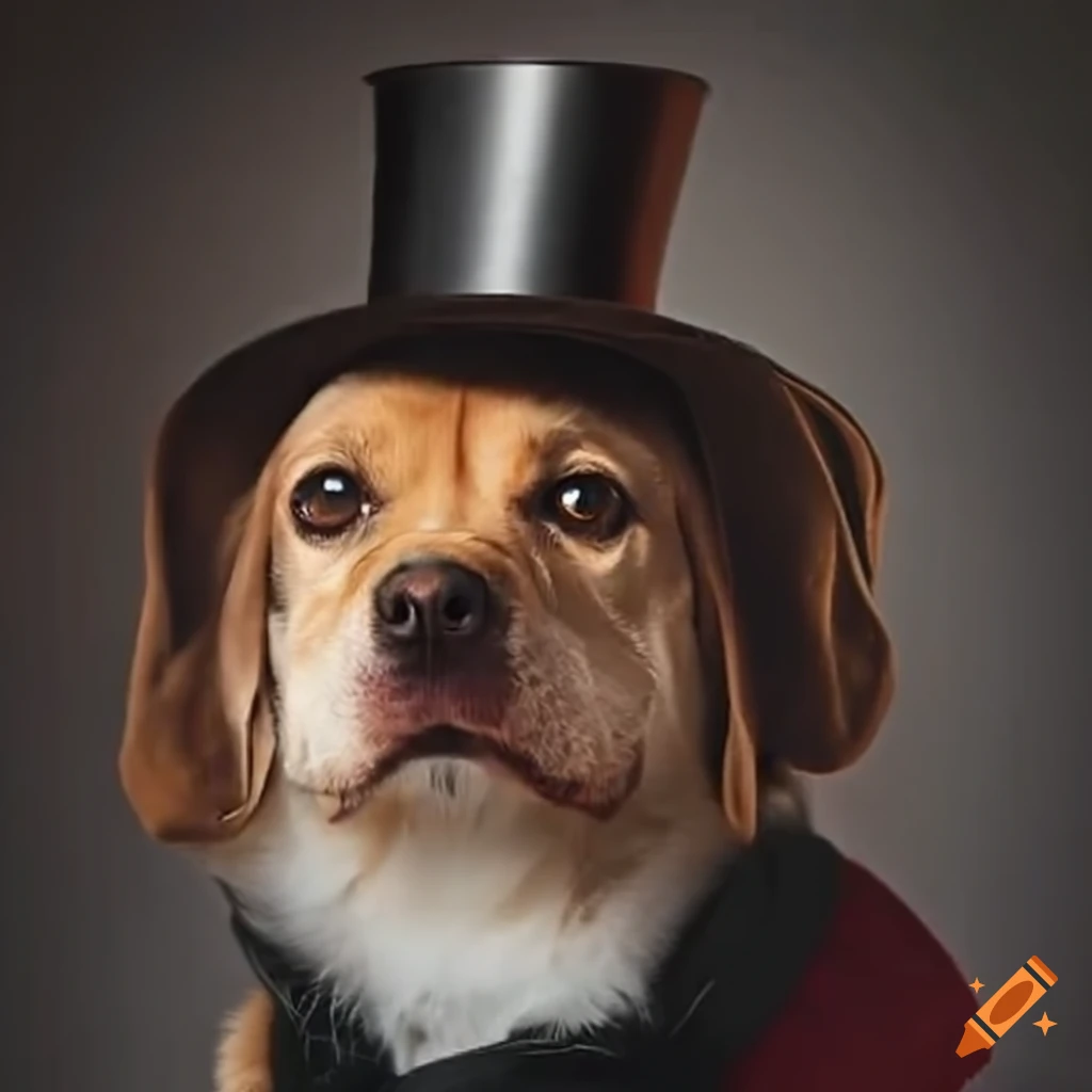a dog using a magician hat
