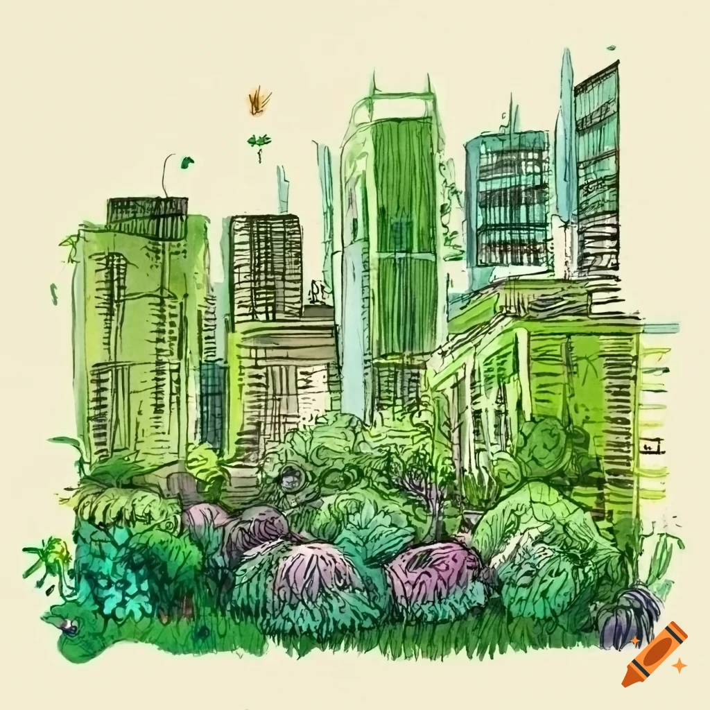 Poster of green gardens in the city on Craiyon