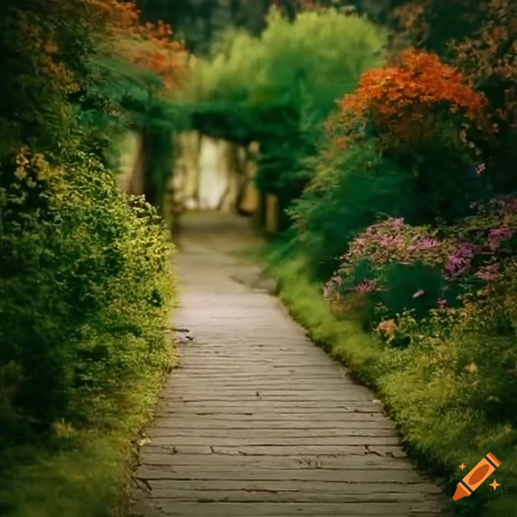 a path through a beautiful garden filled with wildflowers