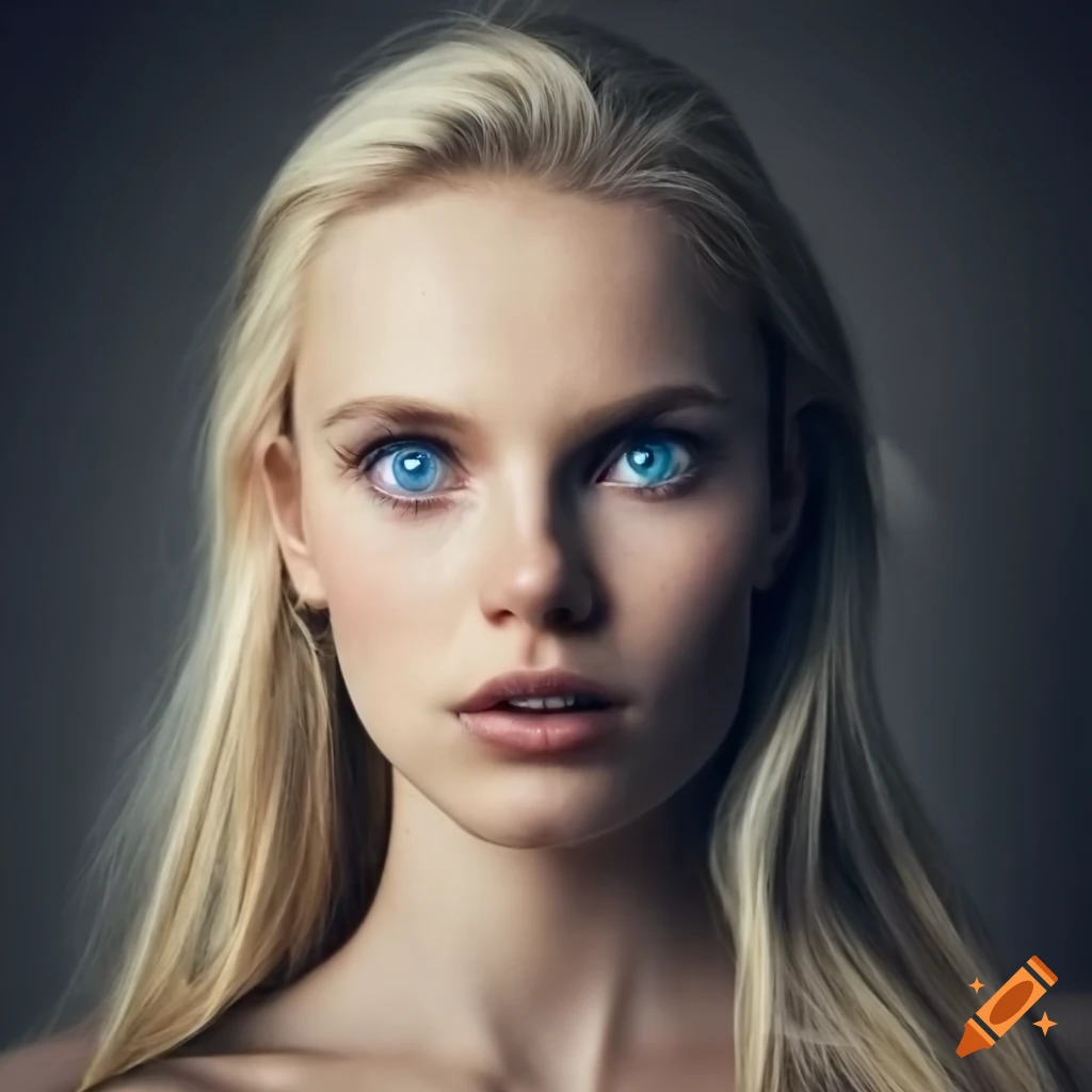 Photograph of nordic look, blue eyes, blonde hair, strong jawline, high ...