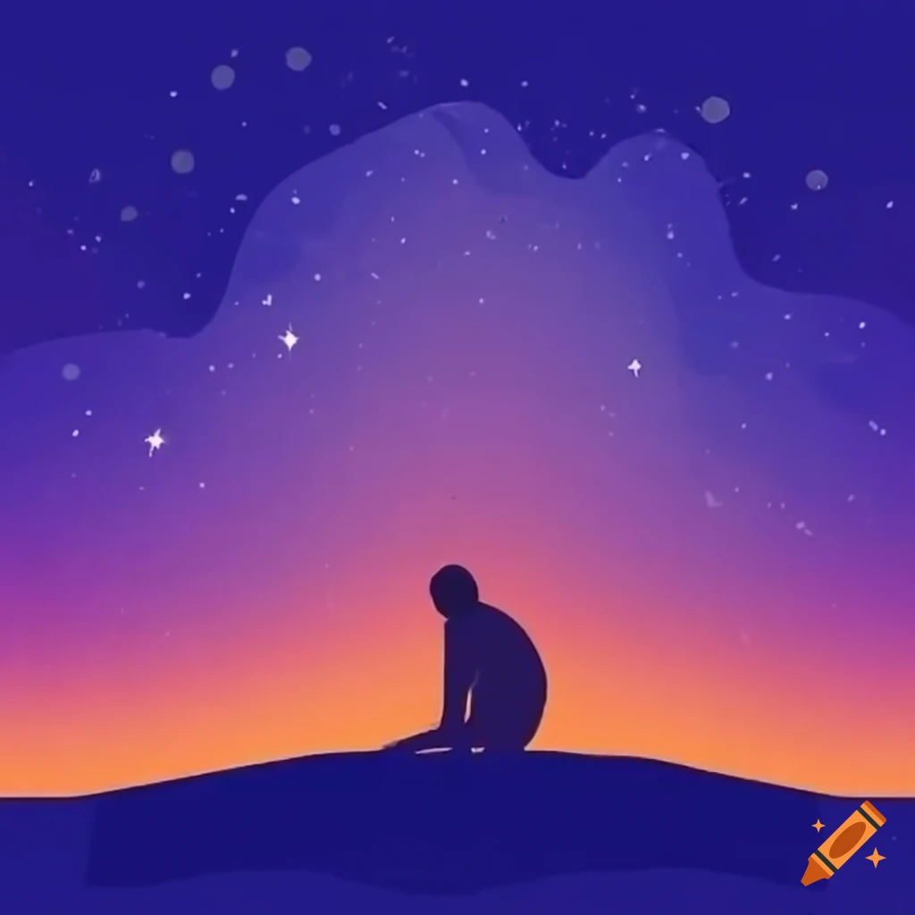 A man in a montain near of a stary sky on Craiyon