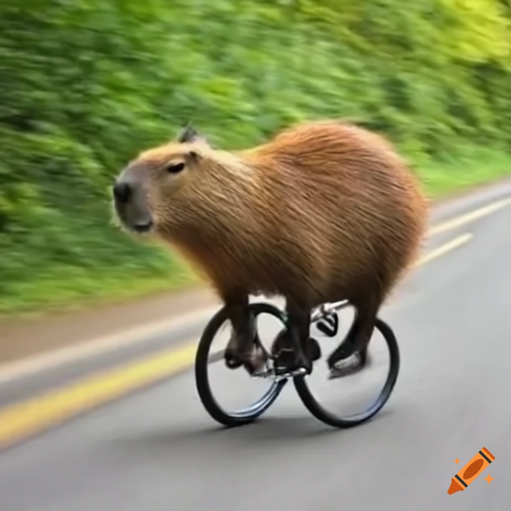 A capybara riding a monocycle