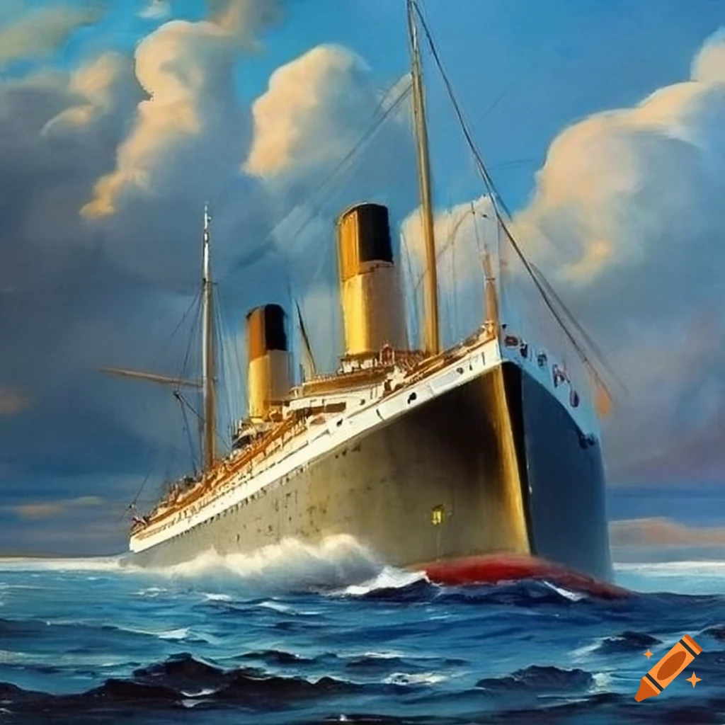 Classic vintage steam ocean liner, oil painting