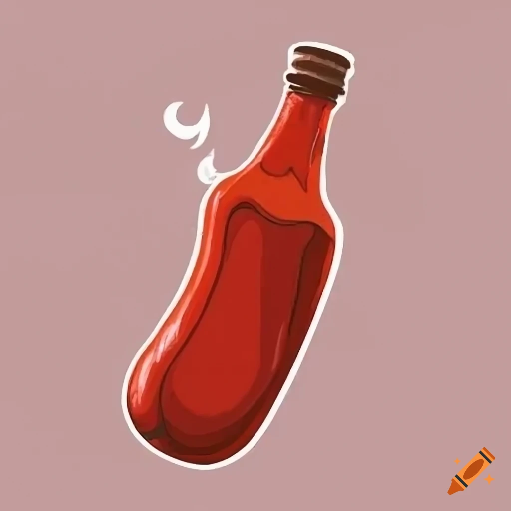 Single chili hot sauce bottle stylised cartoon drawing
