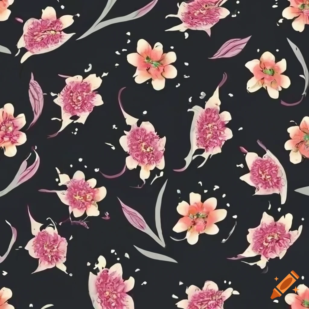 Floral seamless pattern on black background