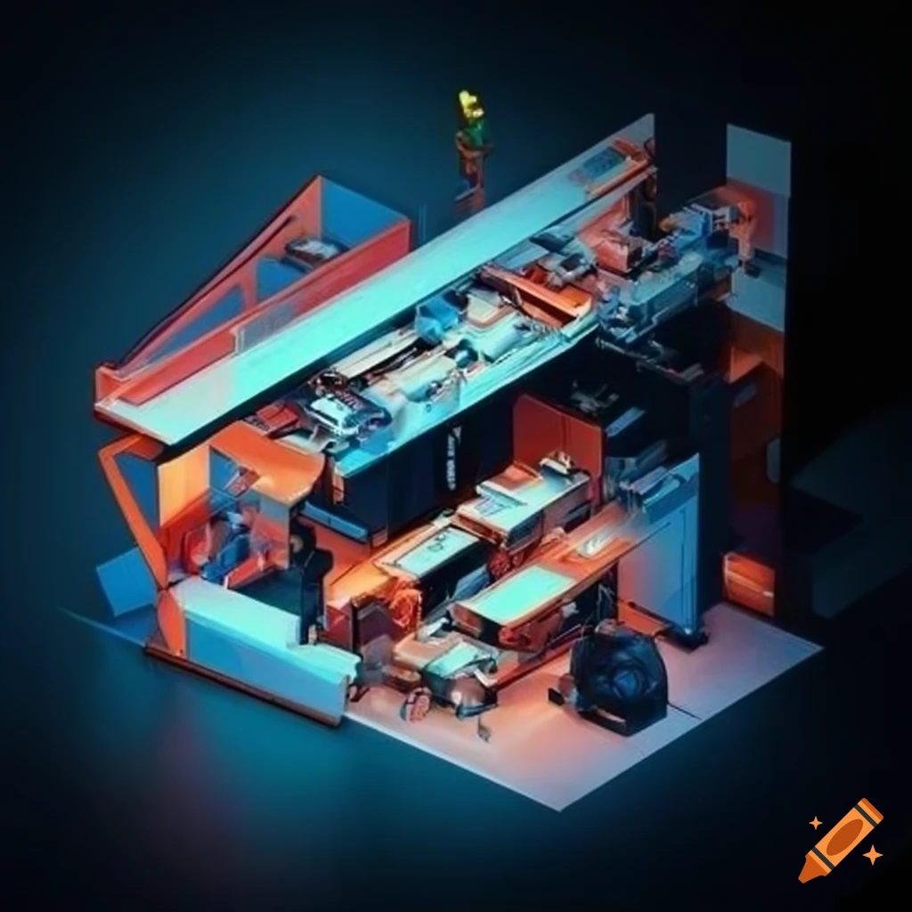 Technical drawing cutaway blocky
