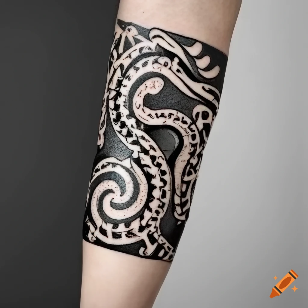 Baroque armband tattoo on the left forearm.