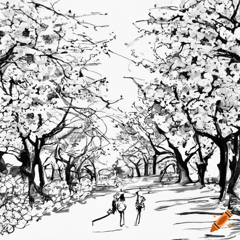 cherry blossom tree drawing outline