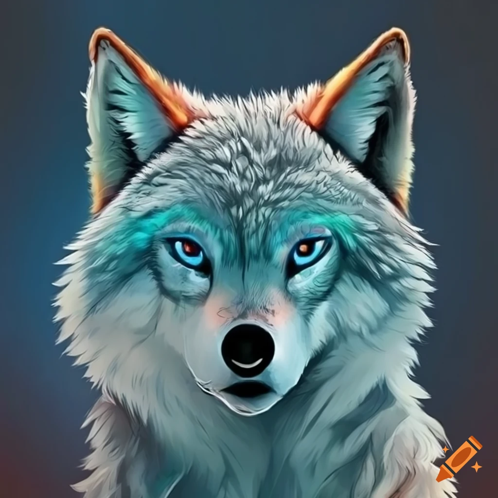 Illustrated wolves with blue eyes