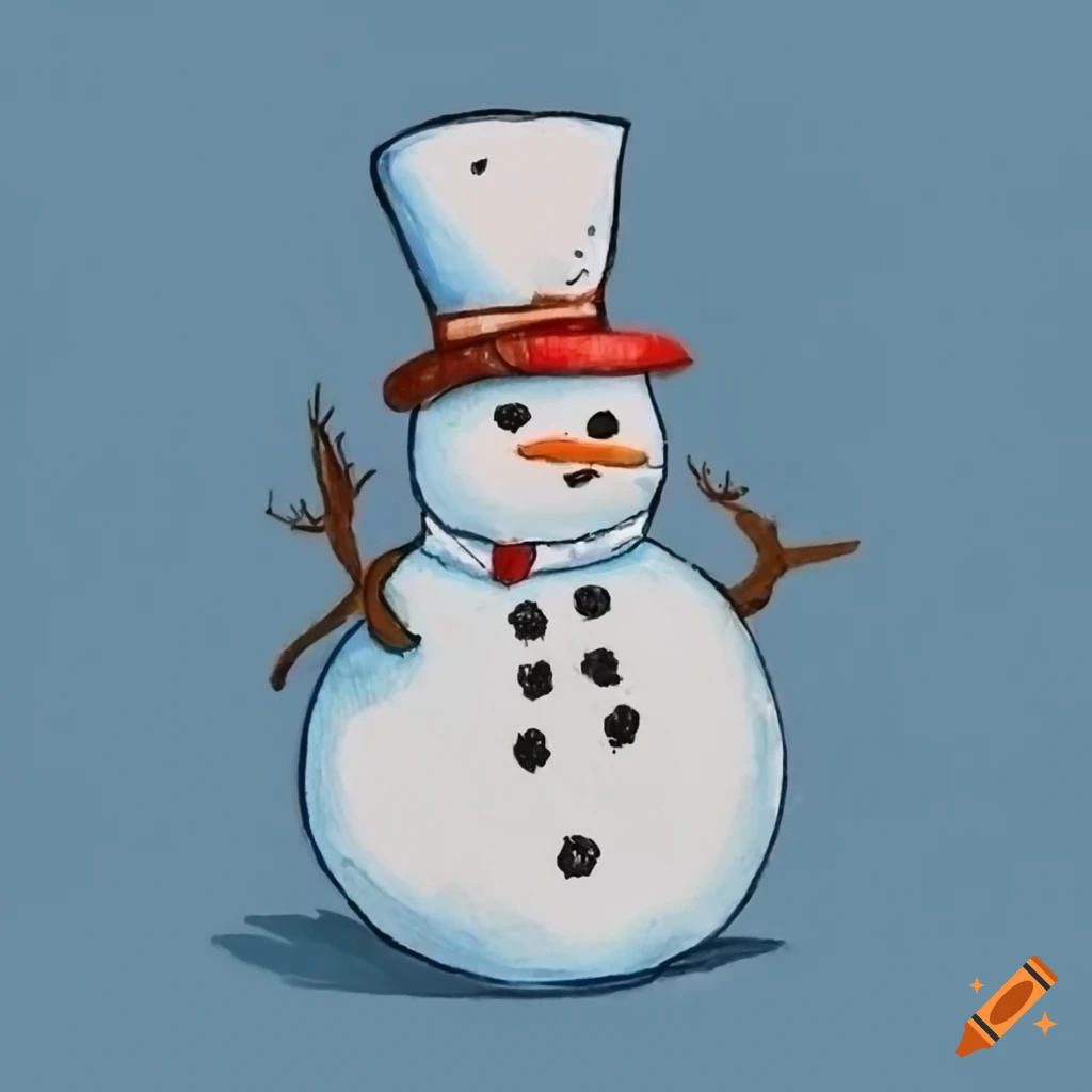 cute happy smile Christmas winter Snowman with scarf and hat cartoon doodle  hand drawing 13794191 PNG