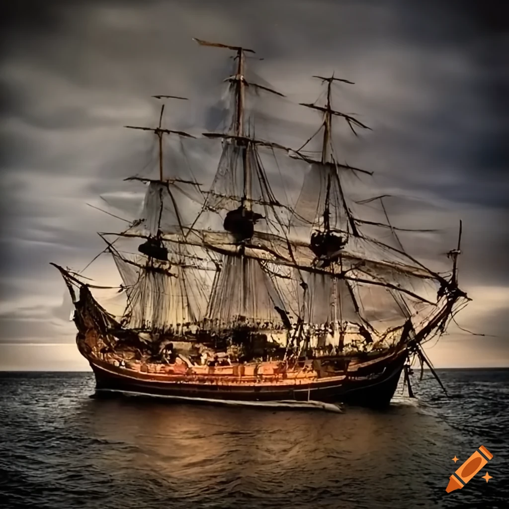 Modern pirate ship with a fusion of black pearl and queen anne's revenge on  Craiyon