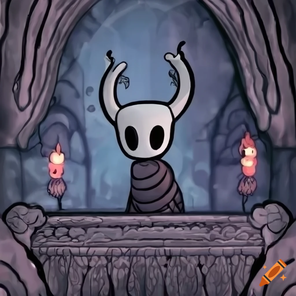 The knight from hollow knight sitting on a dimly lit bench on Craiyon