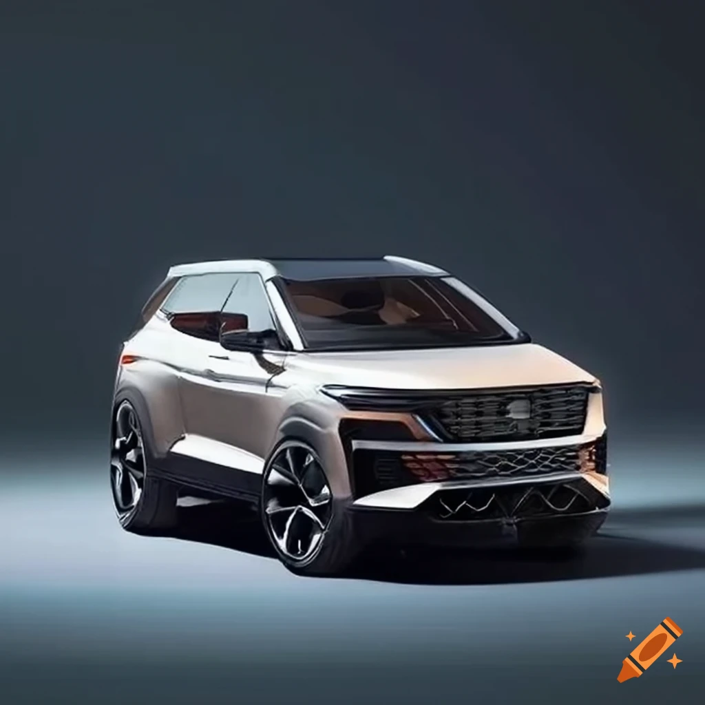 One car design in a box shape could be a compact suv with a tall and boxy  body. the front grille would be large and rectangular, with squared-off  headlights on either side.