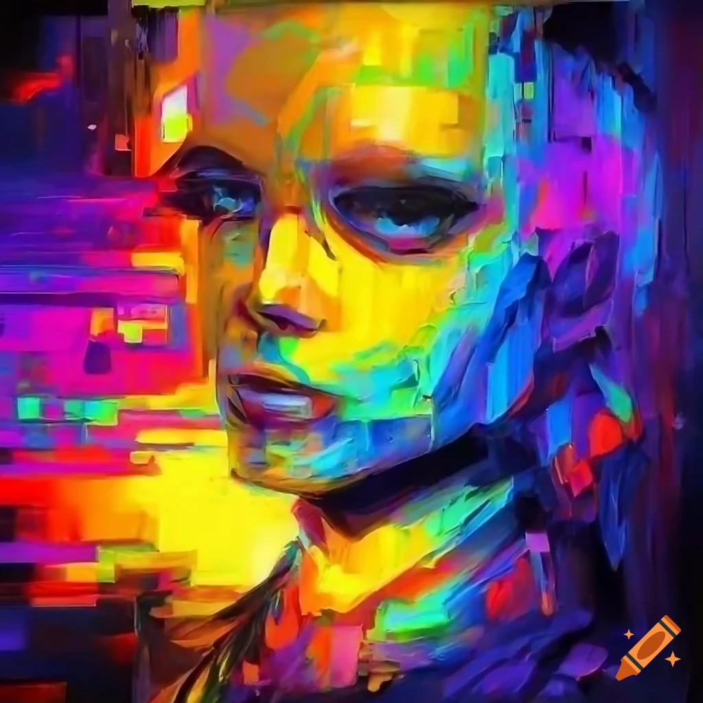 Oil painting, colorful glitch, cyberpunk