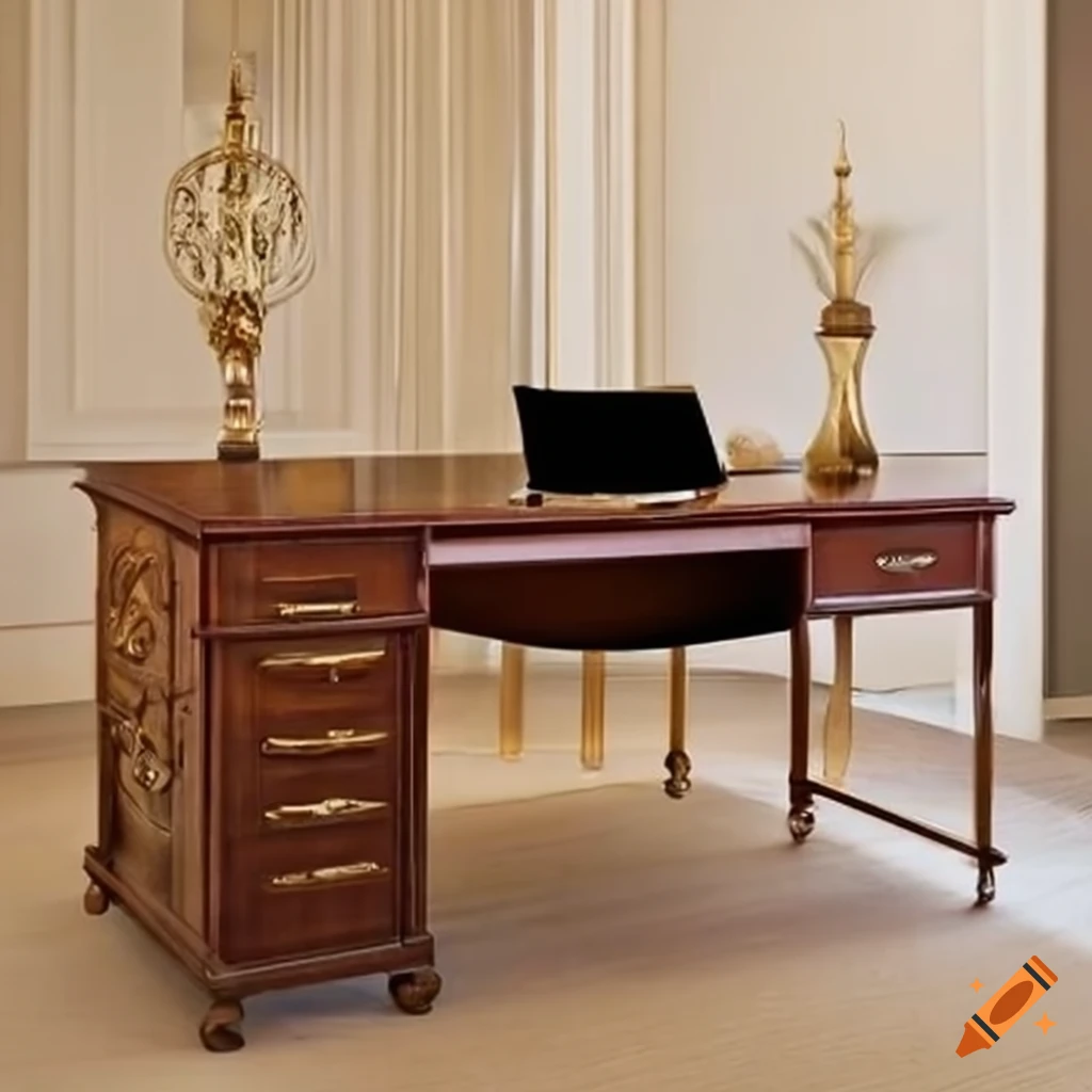 A classy brown desk in a luxurious office room